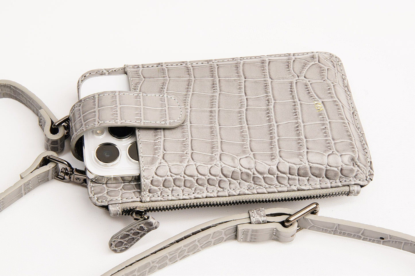 Grey Croc Crossbody Bag