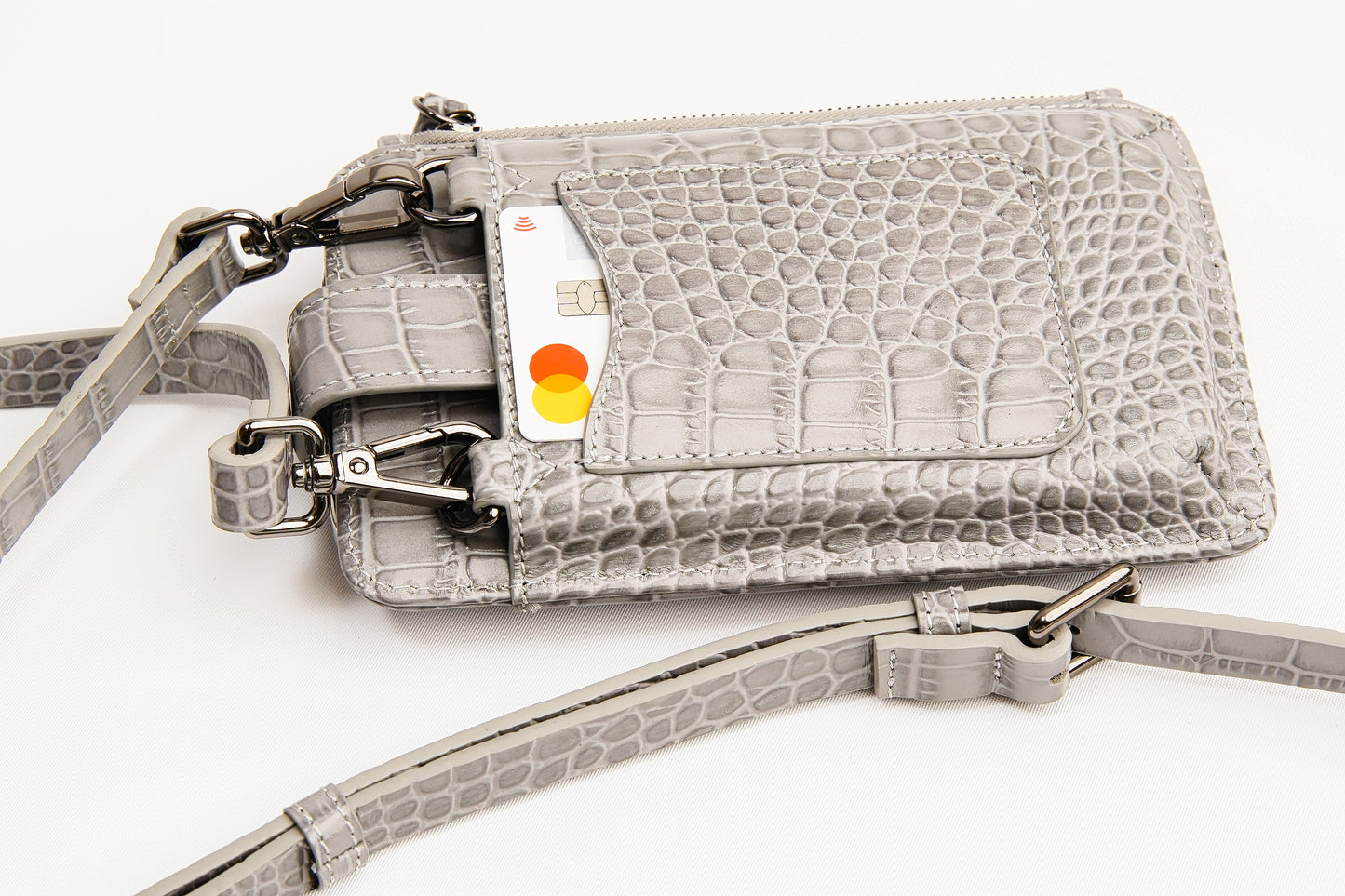 Grey Croc Crossbody Bag